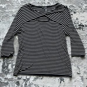 3/4 sleeve, black and white striped shirt with cute chest cutout
